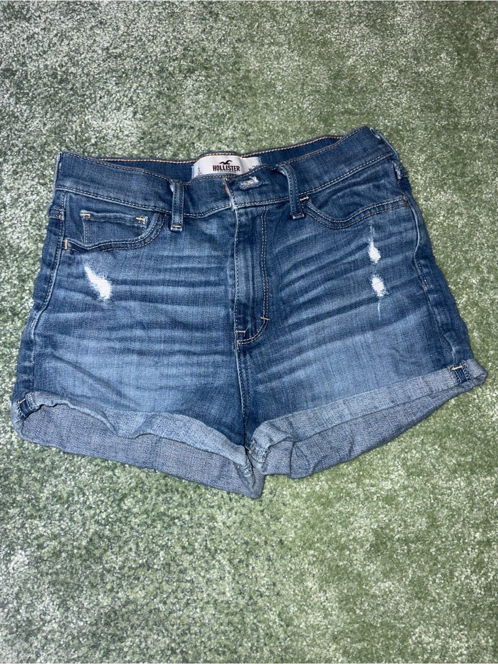 Hollister Women's Medium Blue Distressed Cuffed Denim Shorts
